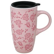 Wholesale - 22oz PINK FLORAL LIDDED MUG, UPC: 192598253408